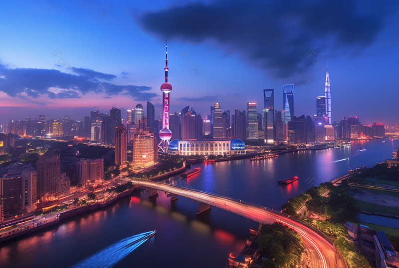 繁华现代都市城市上海东方明珠高楼大厦灯光车流光轨夜景摄影,高清,摄影图,摄影图片,图片大全,摄影图免费下载
